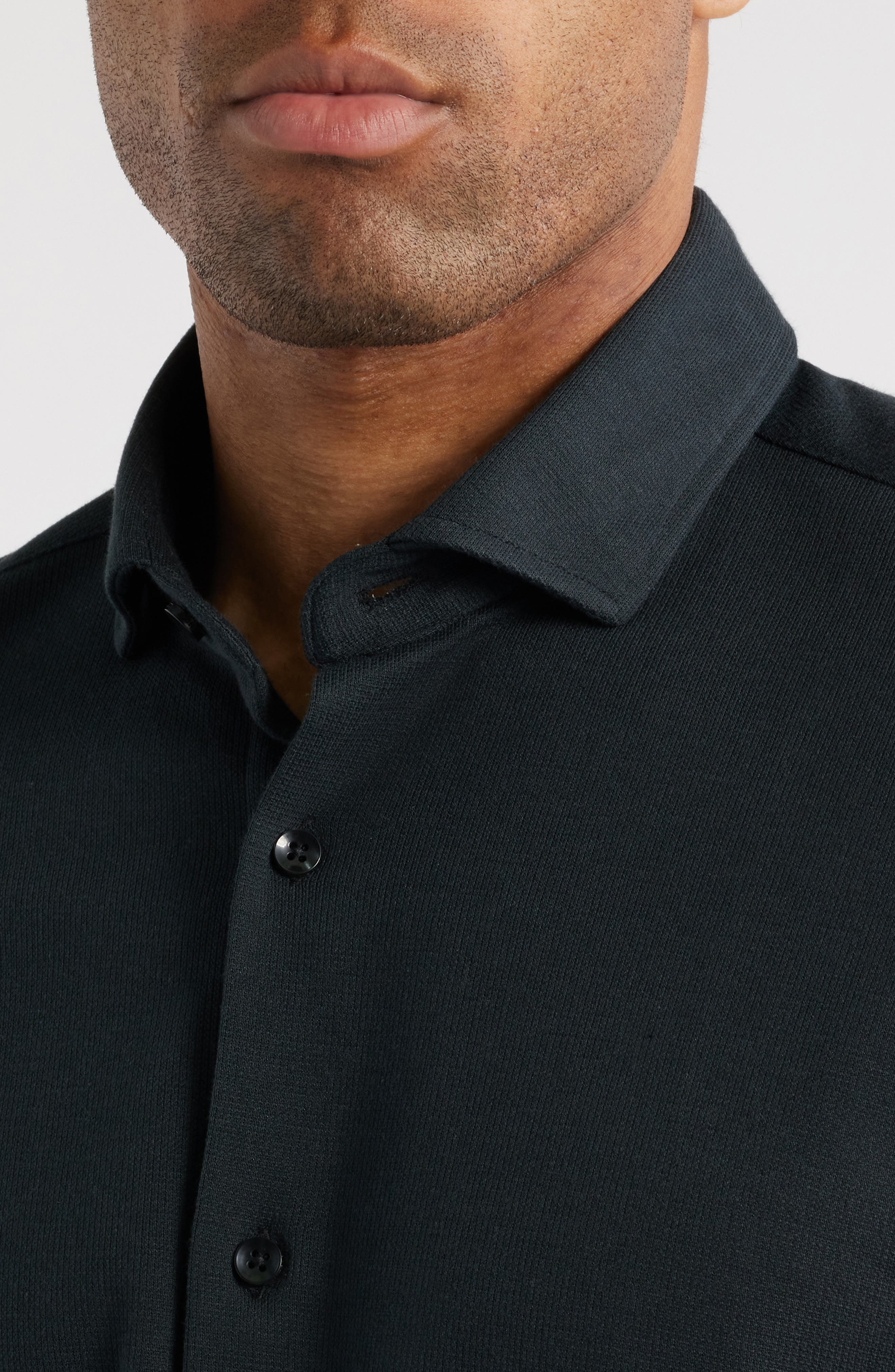 Solid Technical Pique Knit Short Sleeve Button-Up Shirt - image 4