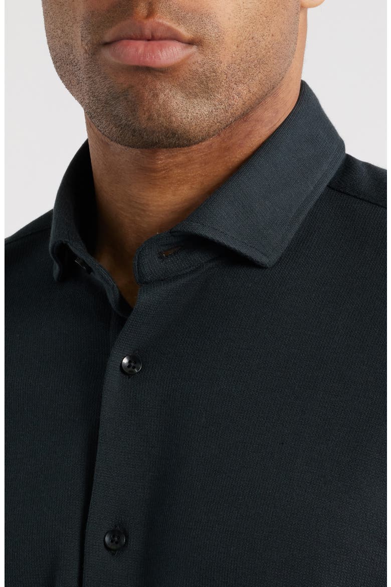 Solid Technical Piqué Knit Short Sleeve Button-Up Shirt, Alternate, color, BLACK/BLACK