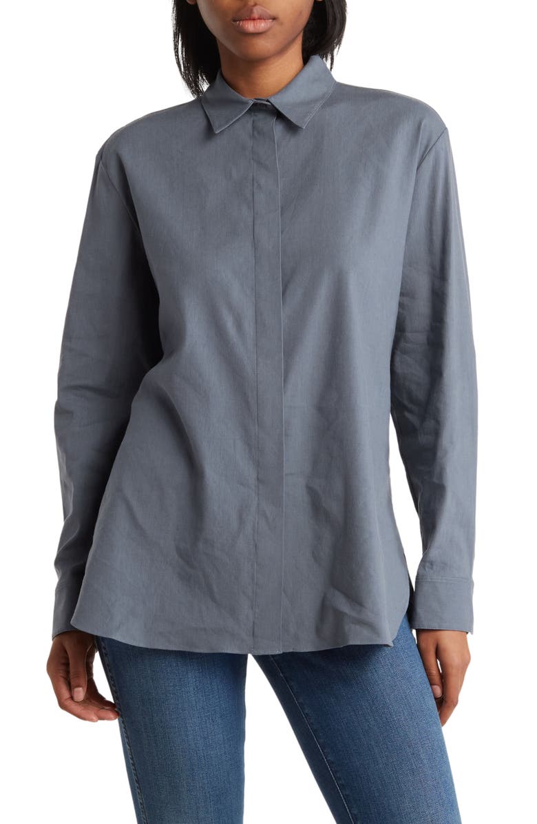 Theory Classic Menswear Long Sleeve Linen Blend Shirt, Main, color,