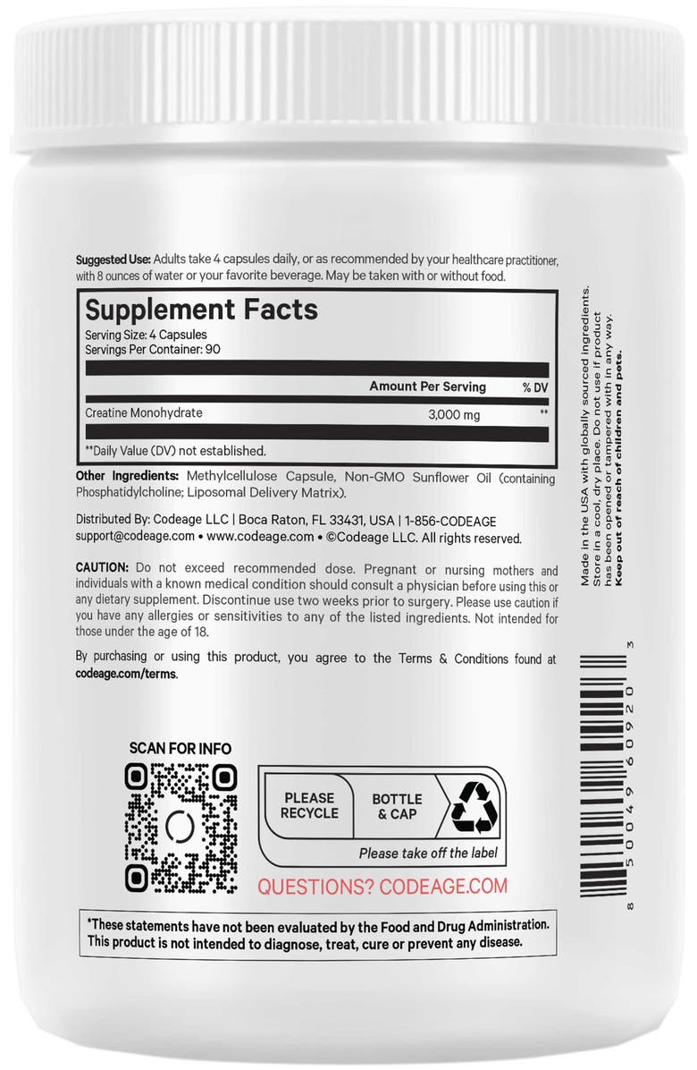 Codeage Liposomal Creatine Monohydrate 3000 mg Capsules, Alternate, color, 