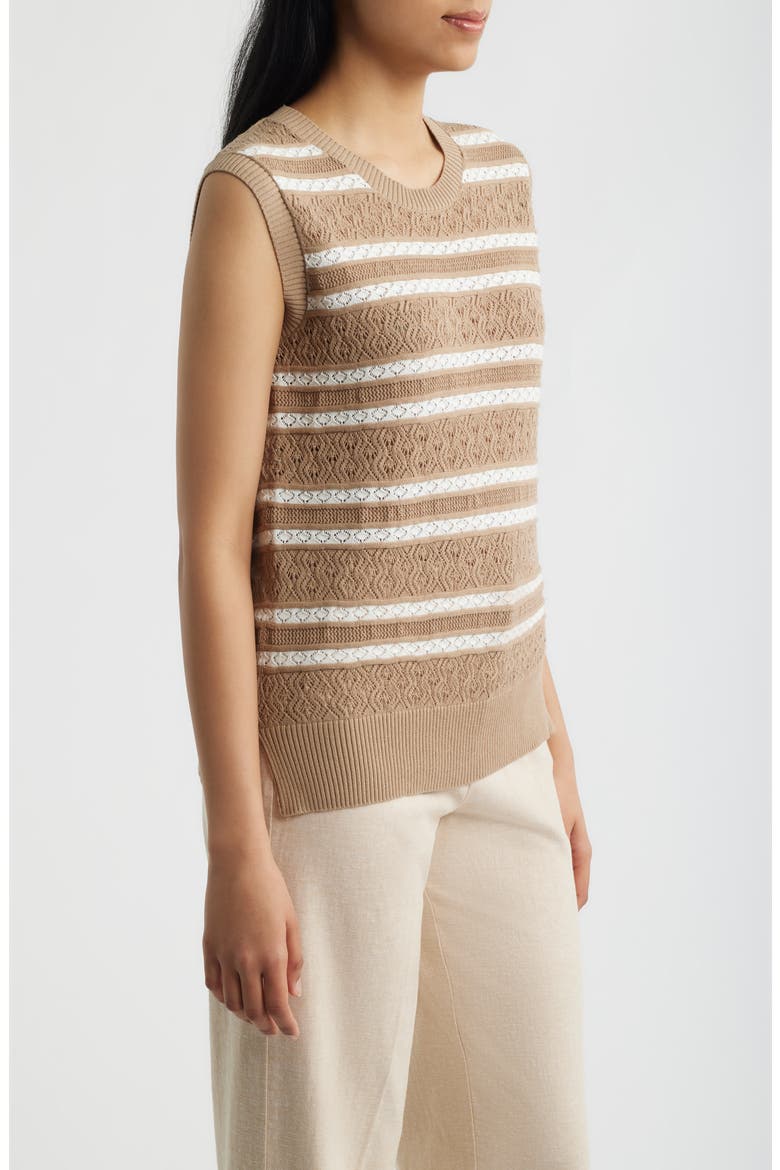 Stripe Sleeveless Sweater, Alternate, color, ALMOND BUFF/ BRIGHT WHITE
