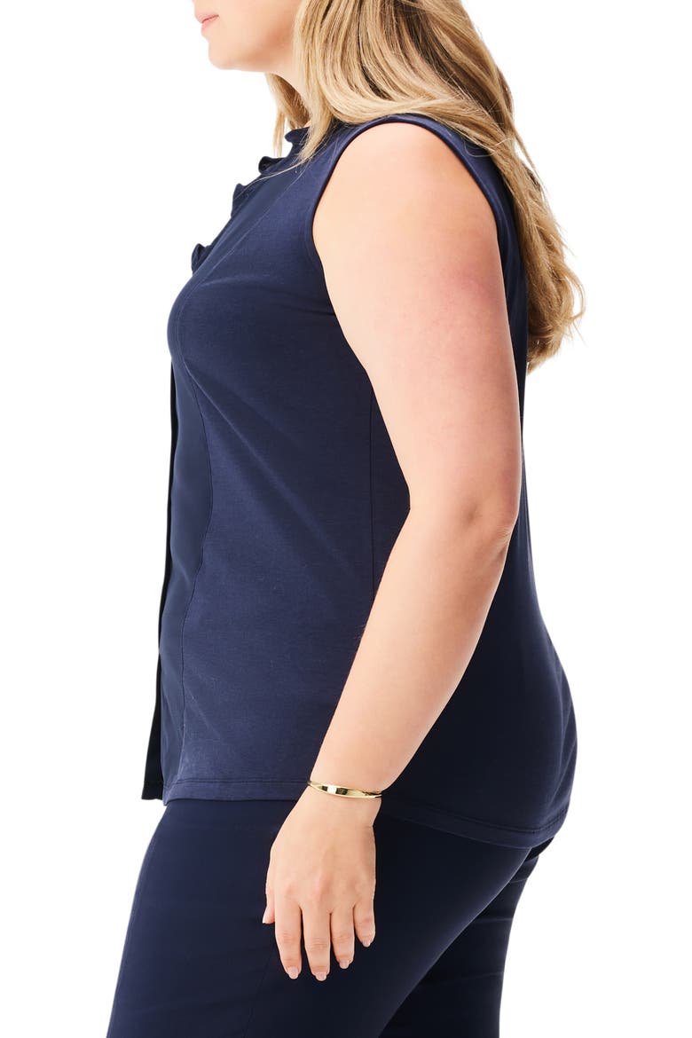 Ruffle Around Mixed Media Sleeveless Top, Alternate, color, DARK INDIGO