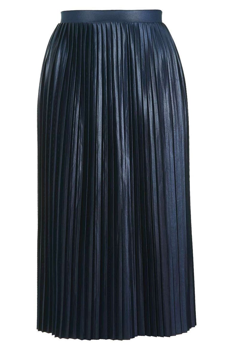 Pleat Jersey Midi Skirt, Alternate, color, NAVY BLUE