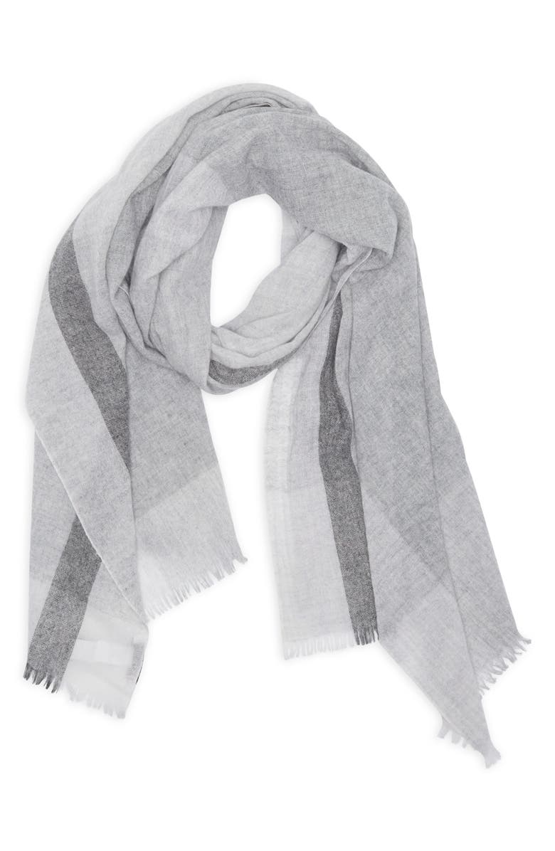 Nordstrom Textured Lightweight Cashmere Scarf, Alternate, color, Grey Plaid