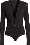 Versace Long Sleeve Jersey Faux Wrap Bodysuit