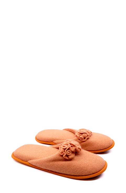 Flower Trim Cashmere Scuff Slipper