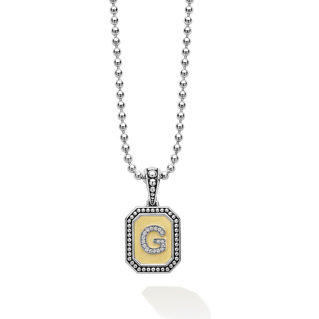 Lagos Signature Caviar Diamond Initial Pendant Necklace In Two-tone G