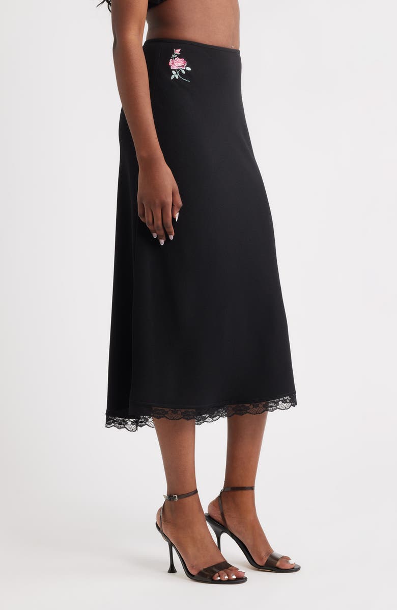 Bella Venice Rose Embroidered Midi Skirt, Alternate, color, Black