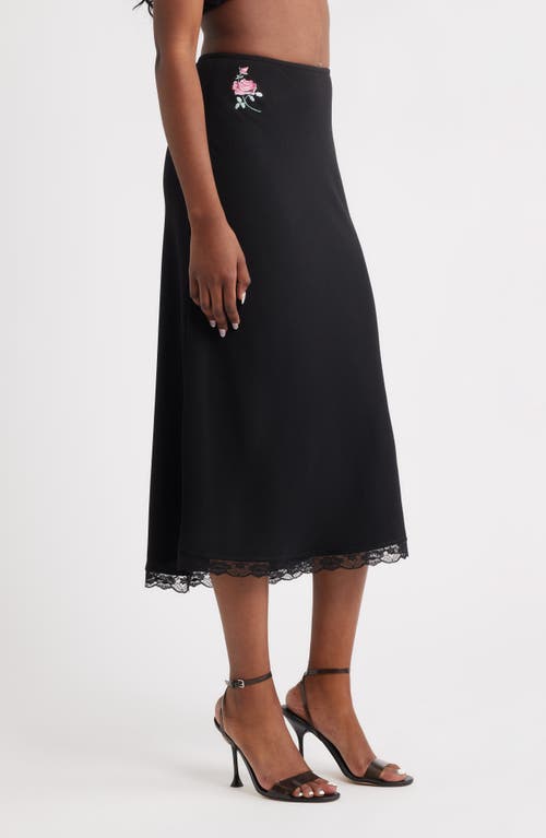 Bella Venice Rose Embroidered Midi Skirt In Black