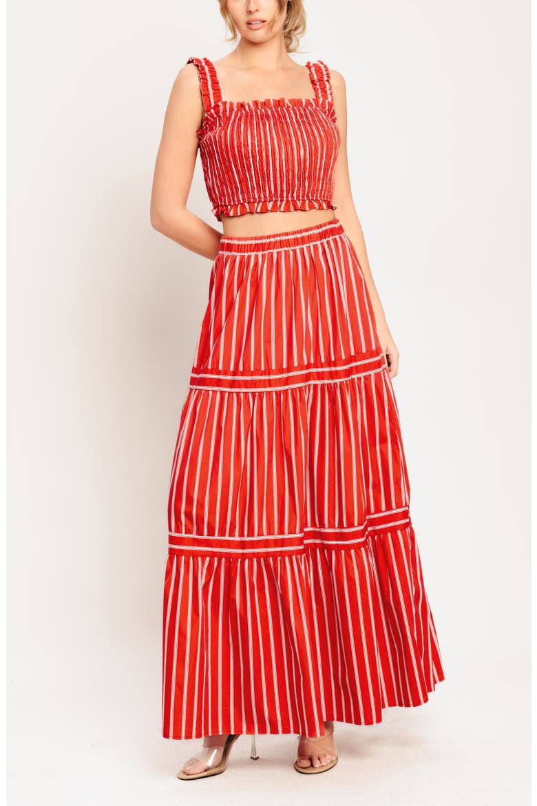 Stripe Tiered Cotton Maxi Skirt, Alternate, color, RED/ WHITE