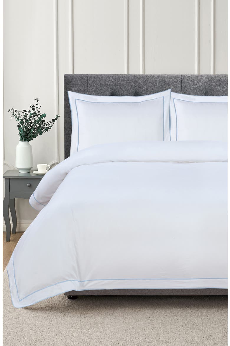 Framed Embroidered Duvet & Sham Set, Alternate, color, WHITE/ BLUE