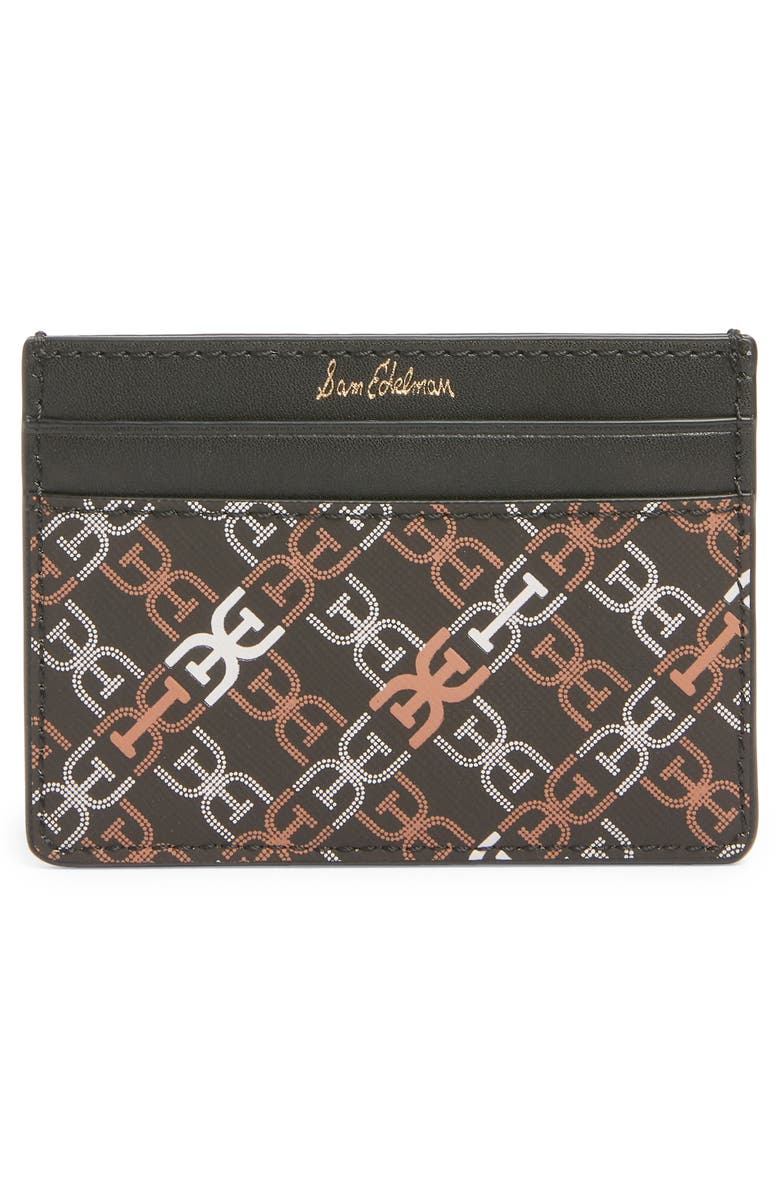 Sam Edelman Harper Monogram Faux Leather Card Case, Alternate, color, Black