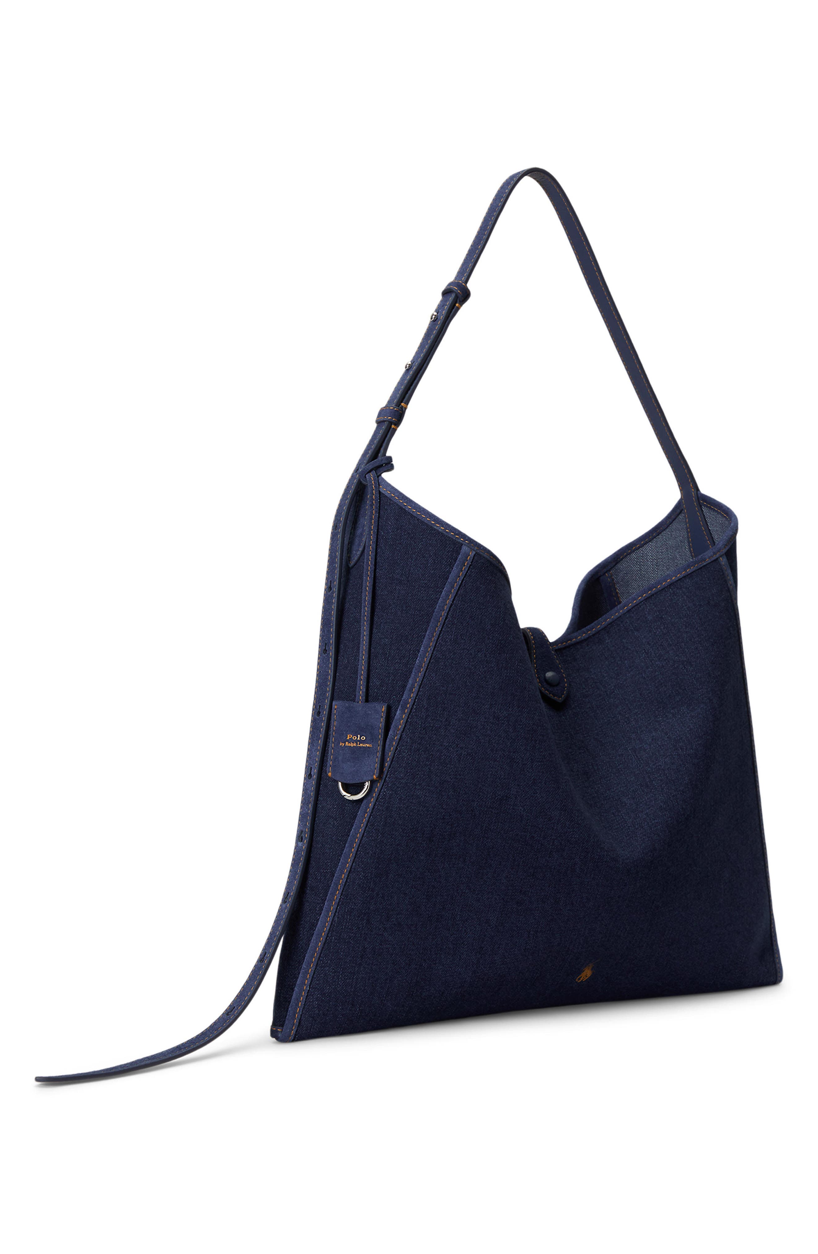 Polo Ralph Lauren Denim Messenger Tote, Alternate, color, Blue