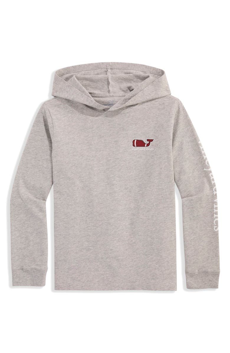 vineyard vines Kids' Football Whale Cotton Graphic Hoodie, Main, color, Grey Heather