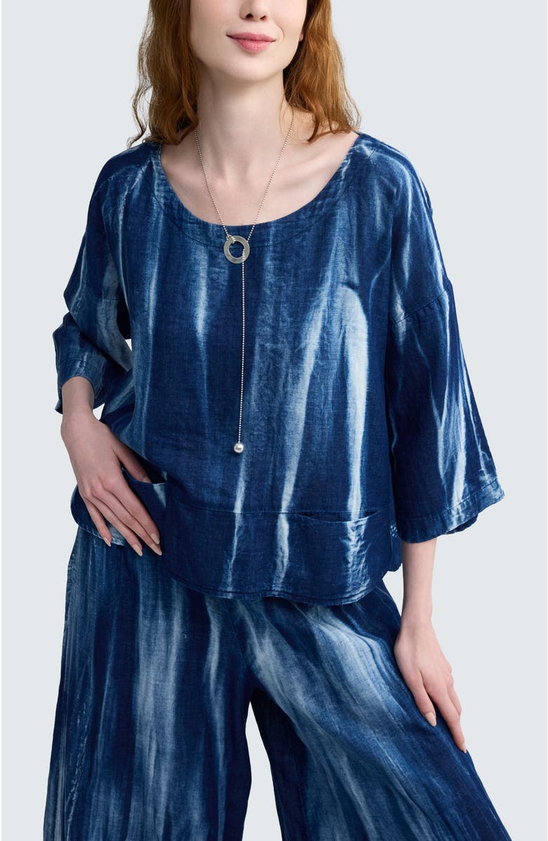 LUUKAA Avery Batik-effect Muslin Blouse, Main, color, Candy Sky