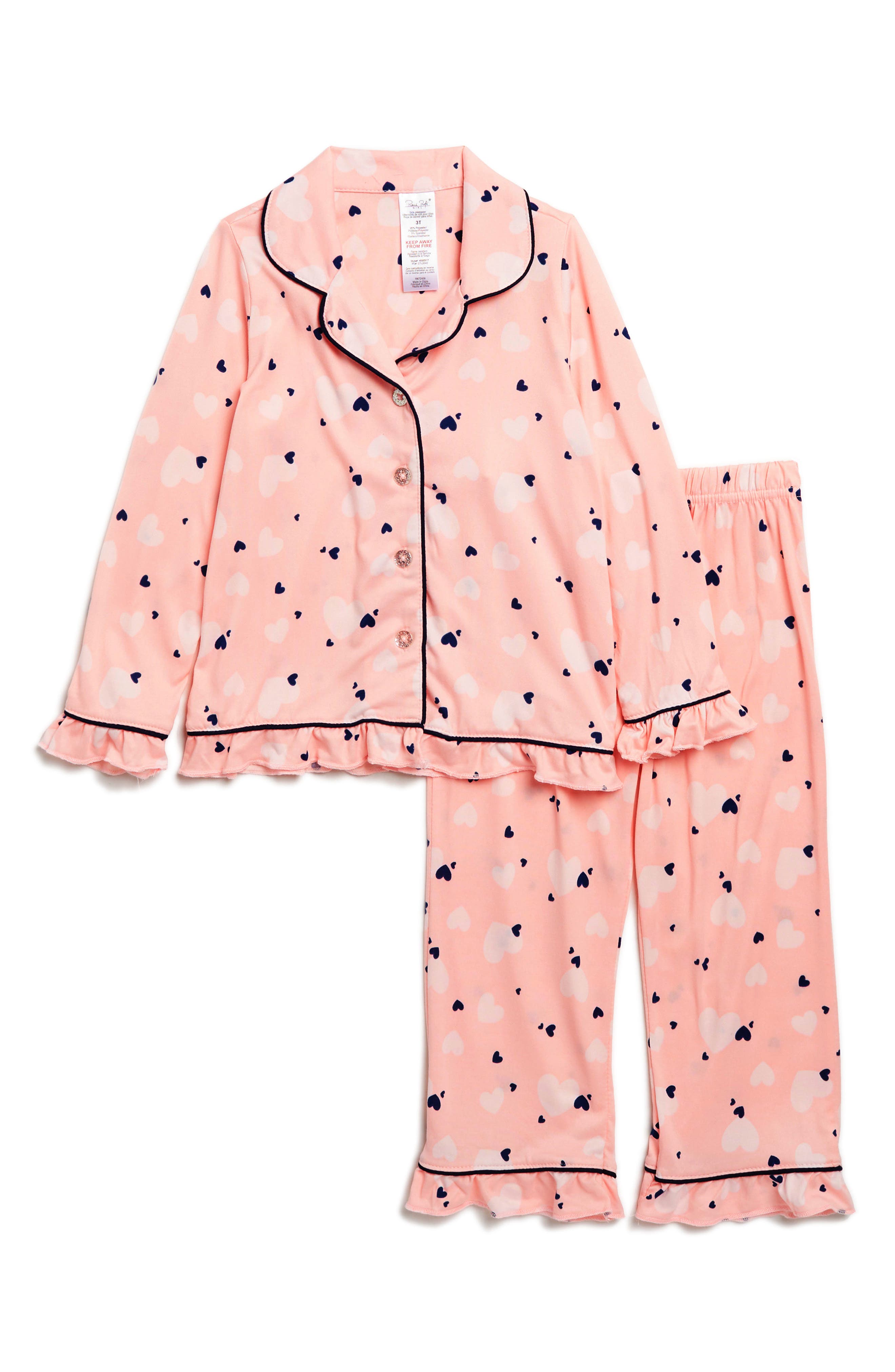 Renee Roffe RENE ROFE GIRL Kids' Heart Print Warm & Fuzzy Two-Piece Pajamas ...