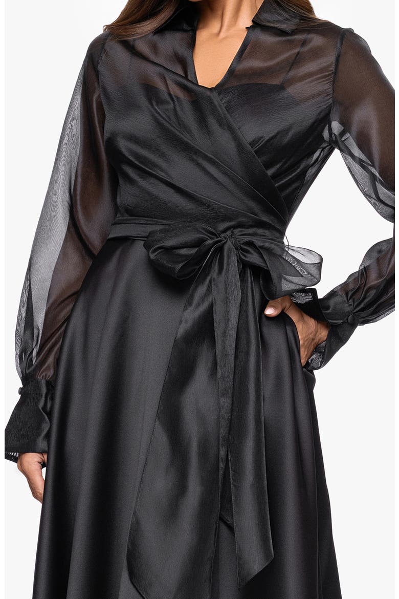 Long Sleeve Organza A-Line Gown, Alternate, color, BLACK