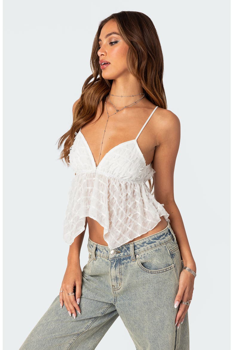 Flutter Frilled Tie Back Babydoll Top, Alternate, color, WHITE