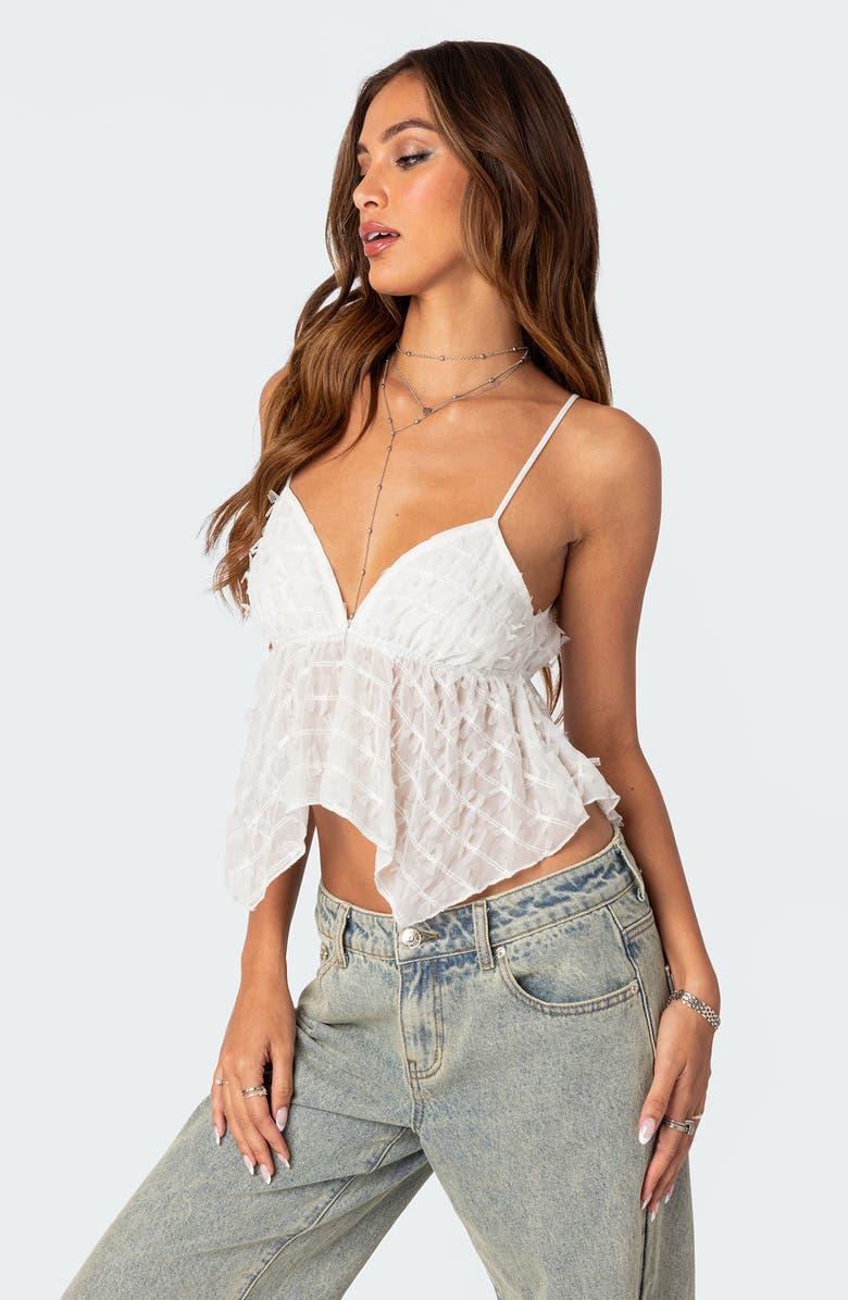 EDIKTED Flutter Frilled Tie Back Babydoll Top, Alternate, color, White