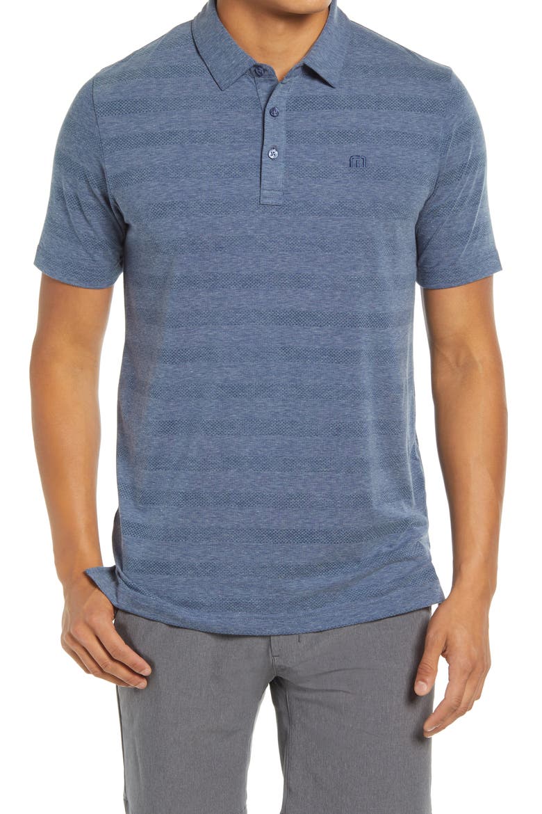 Heater Stripe Short Sleeve Performance Polo, Main, color, HEATHER DARK DENIM