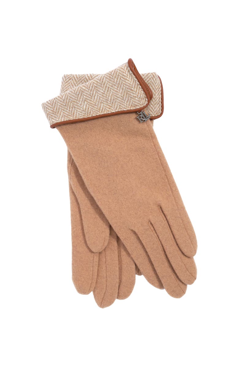 Lauren Ralph Lauren Pattern Cuff Glove With Logo Charm, Main, color, Classic Camel