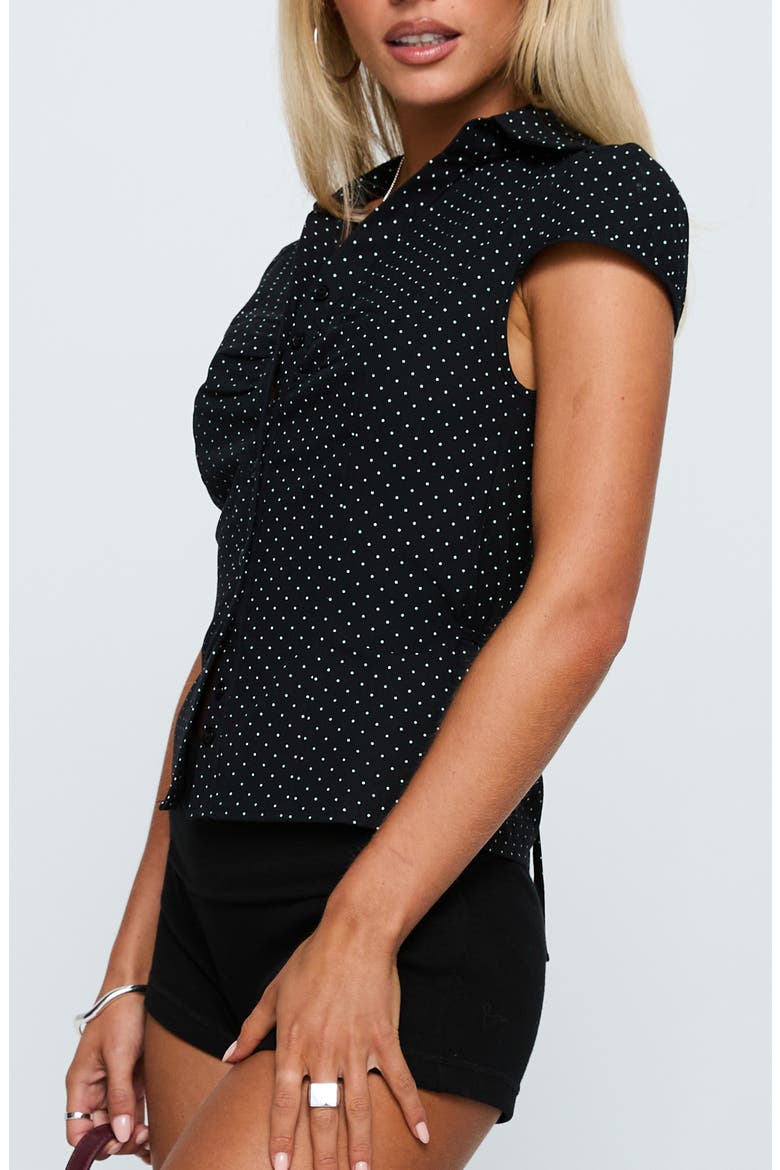 Arianwyn Polka Dot Cap Sleeve Cotton Button-Up Shirt, Alternate, color, BLACK