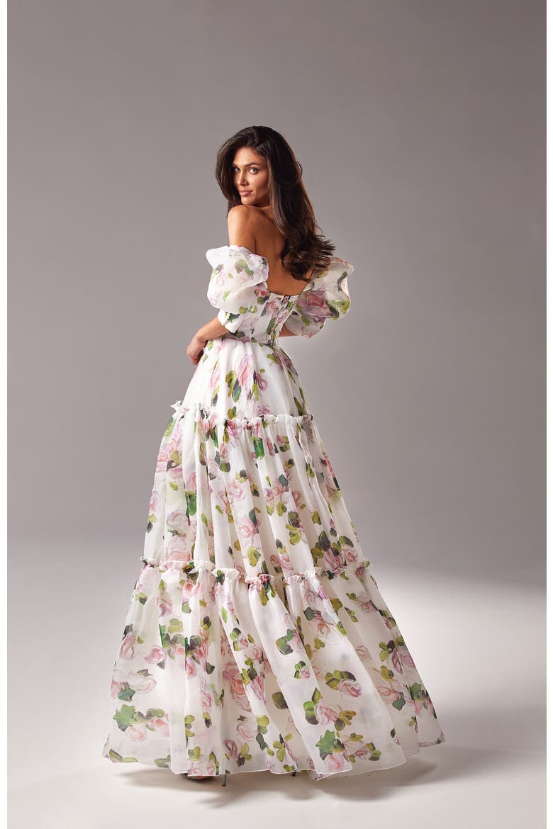 Hydrangea Feminine Voluminous Sheer Sleeves Dress, Alternate, color, Apple Blossom