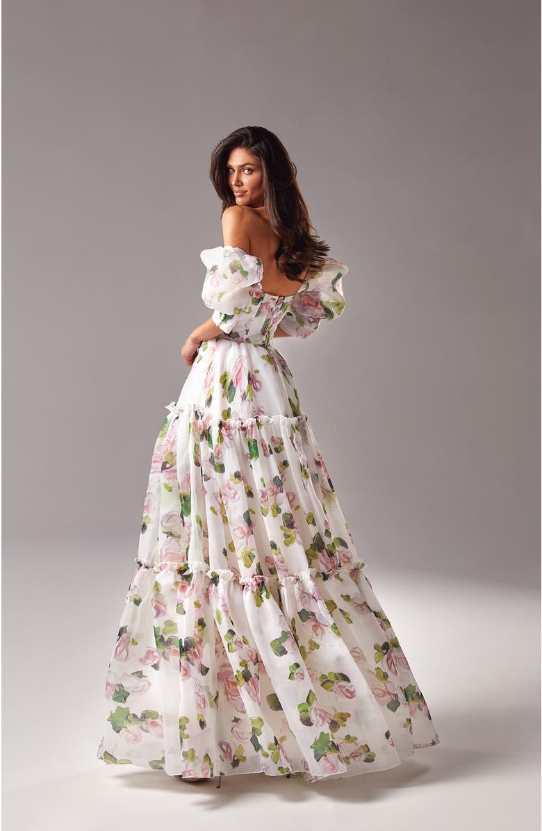 Milla Hydrangea Feminine Voluminous Sheer Sleeves Dress, Alternate, color, 