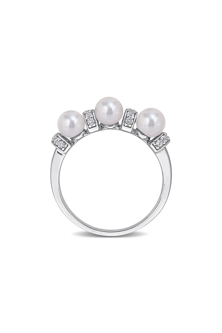 Cultured Freshwater Pearl and Cubic Zirconia Band Ring, Alternate, color, WHITE GOLD