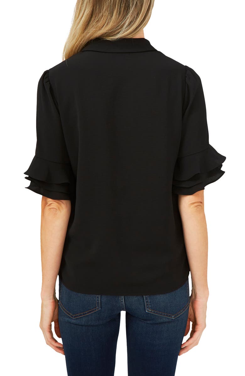 CeCe Ruffle Sleeve Crepe Button-Up Shirt, Alternate, color, Rich Black