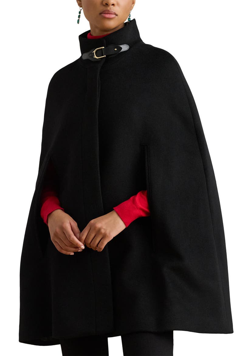 Wool Blend Cape, Main, color, BLACK