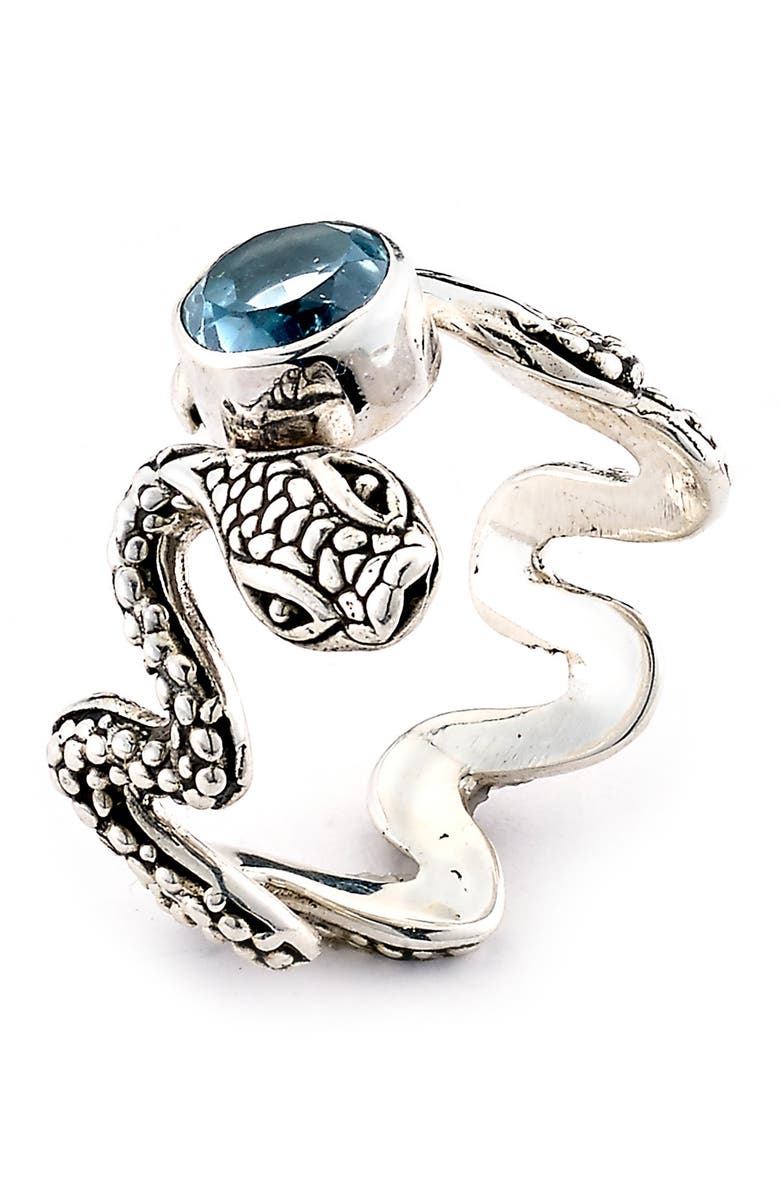 SAMUEL B. Sterling Silver Blue Topaz Snake Ring, Main, color,