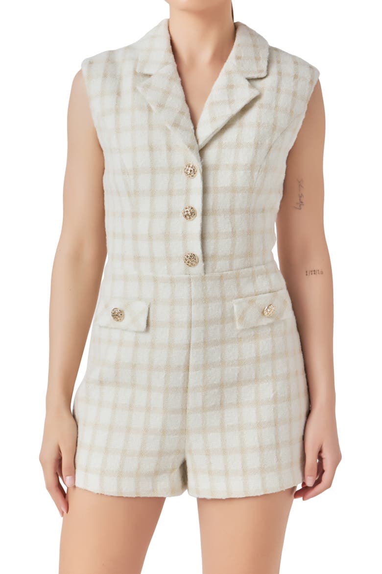 Suited Tweed Romper, Alternate, color, WHITE/ GOLD