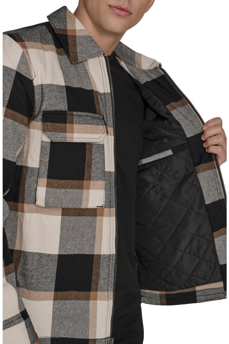 Insulated Plaid Cotton Flannel Zip-Up Shirt Jacket, Alternate, color, BLACK/ CARAMEL