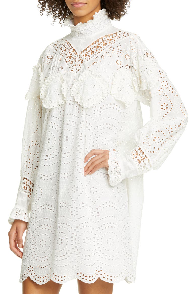 Eyelet Collage Long Sleeve Dress, Alternate, color, WHITE