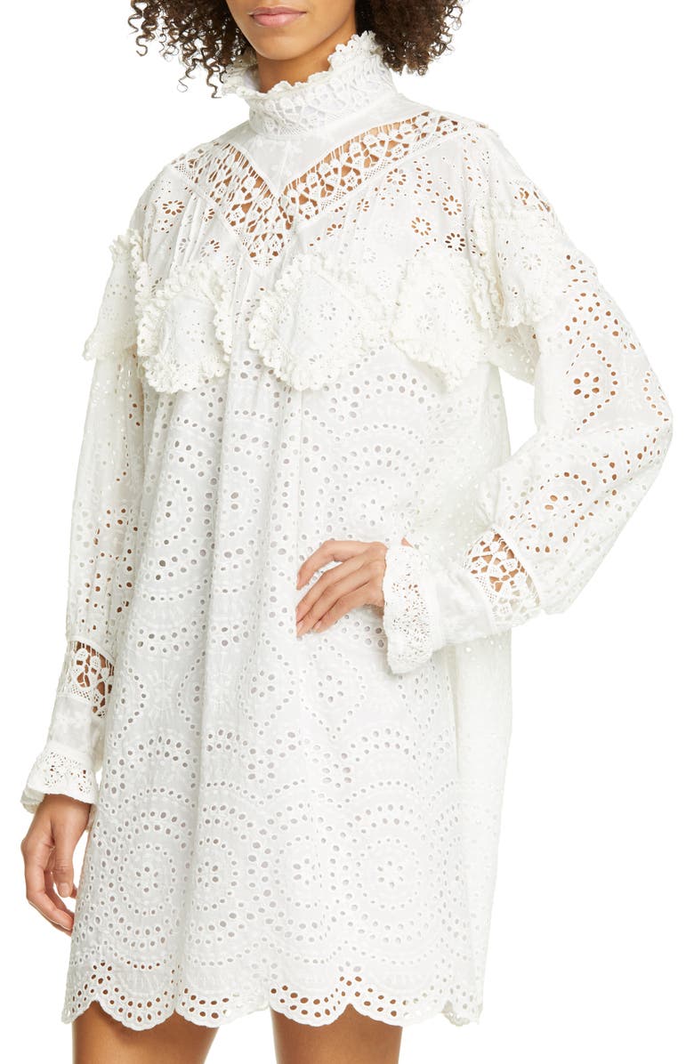 Anna Sui Eyelet Collage Long Sleeve Dress, Alternate, color, 