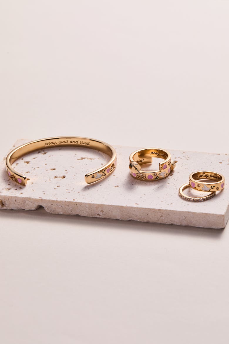 'Pray, Wait and Trust' Hoop Earrings, Alternate, color, Gold