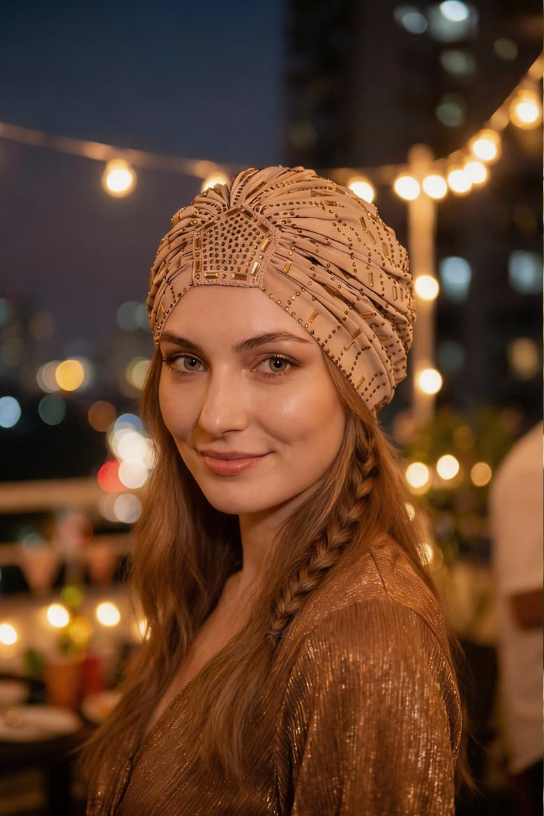 Sahara Glow Crystal Headwrap, Alternate, color, Beige