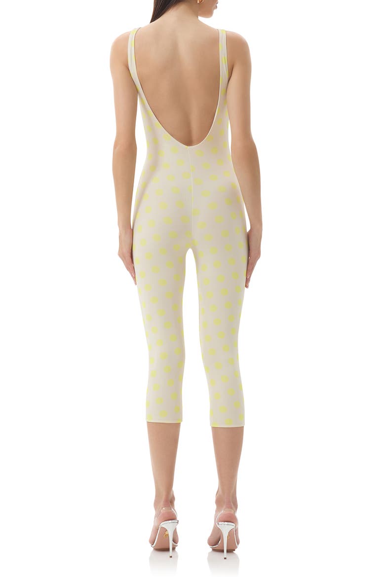 Tahlia Yellow Polka Dot Mesh Capri Romper, Alternate, color, SUN DOT