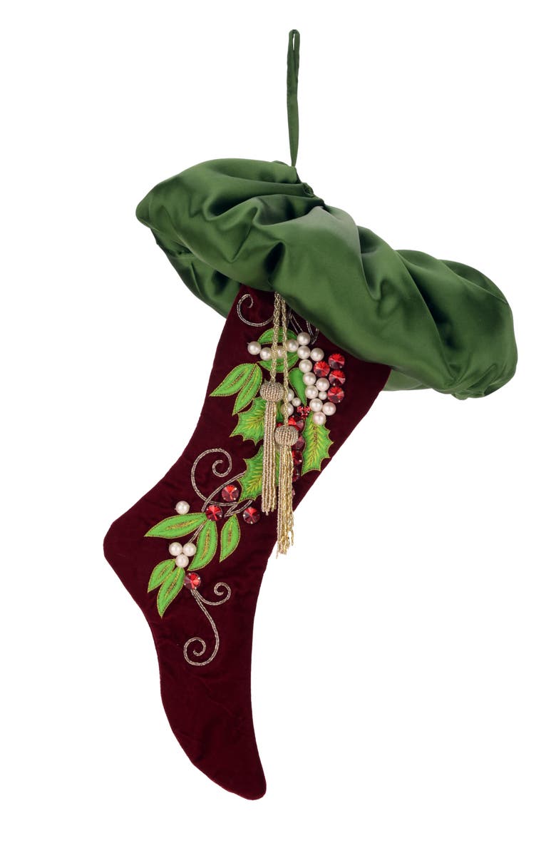 Mark Roberts Mistletoe and Holly Stocking, Main, color, Burgundy