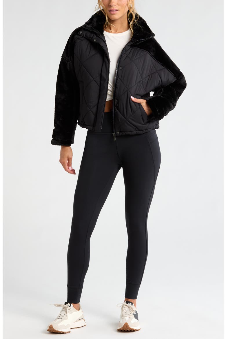 Faux Fur Mixed Media Quilted Jacket, Alternate, color, BLACK