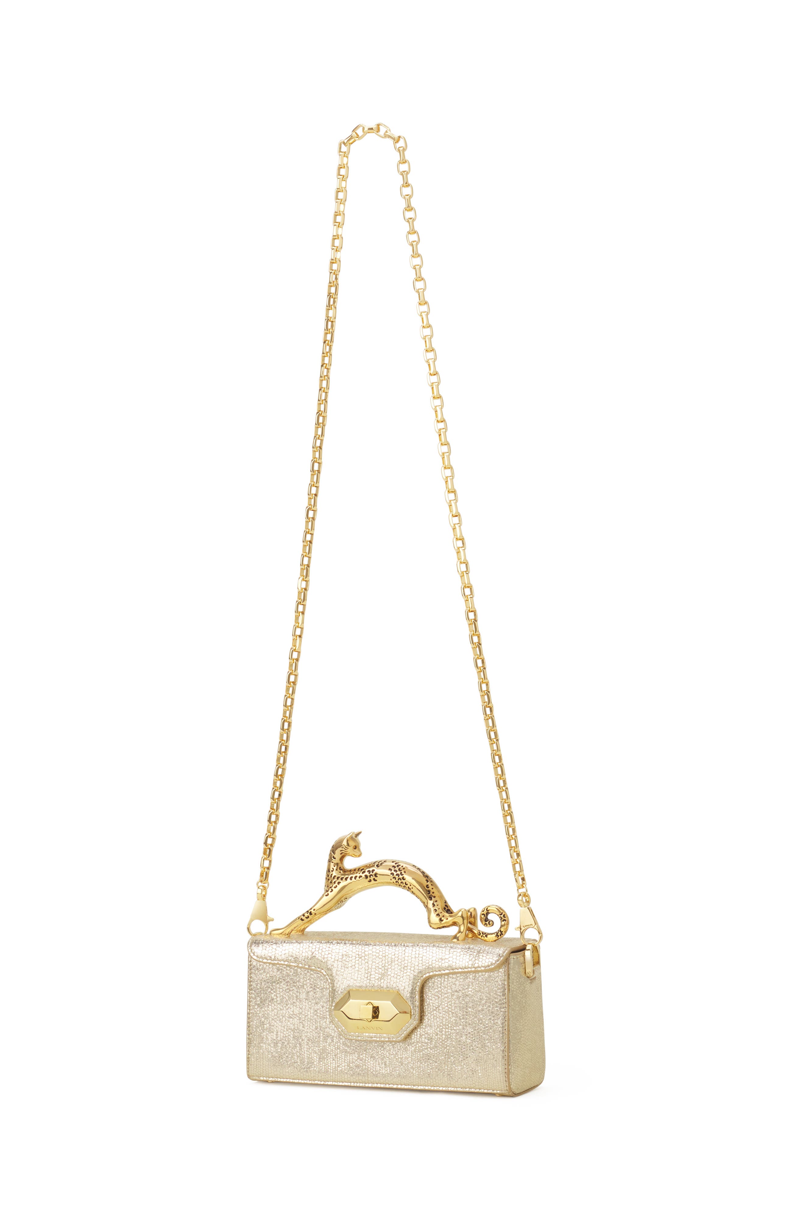 Pencil Cat Nano Bag In Crackled Metallic Leather, Alternate, color, Gold