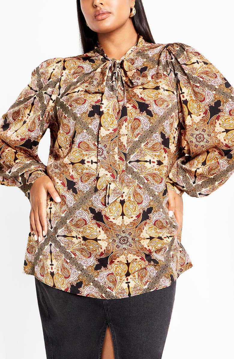 City Chic Mylah Print Tie Neck Shirt, Main, color, Paisley