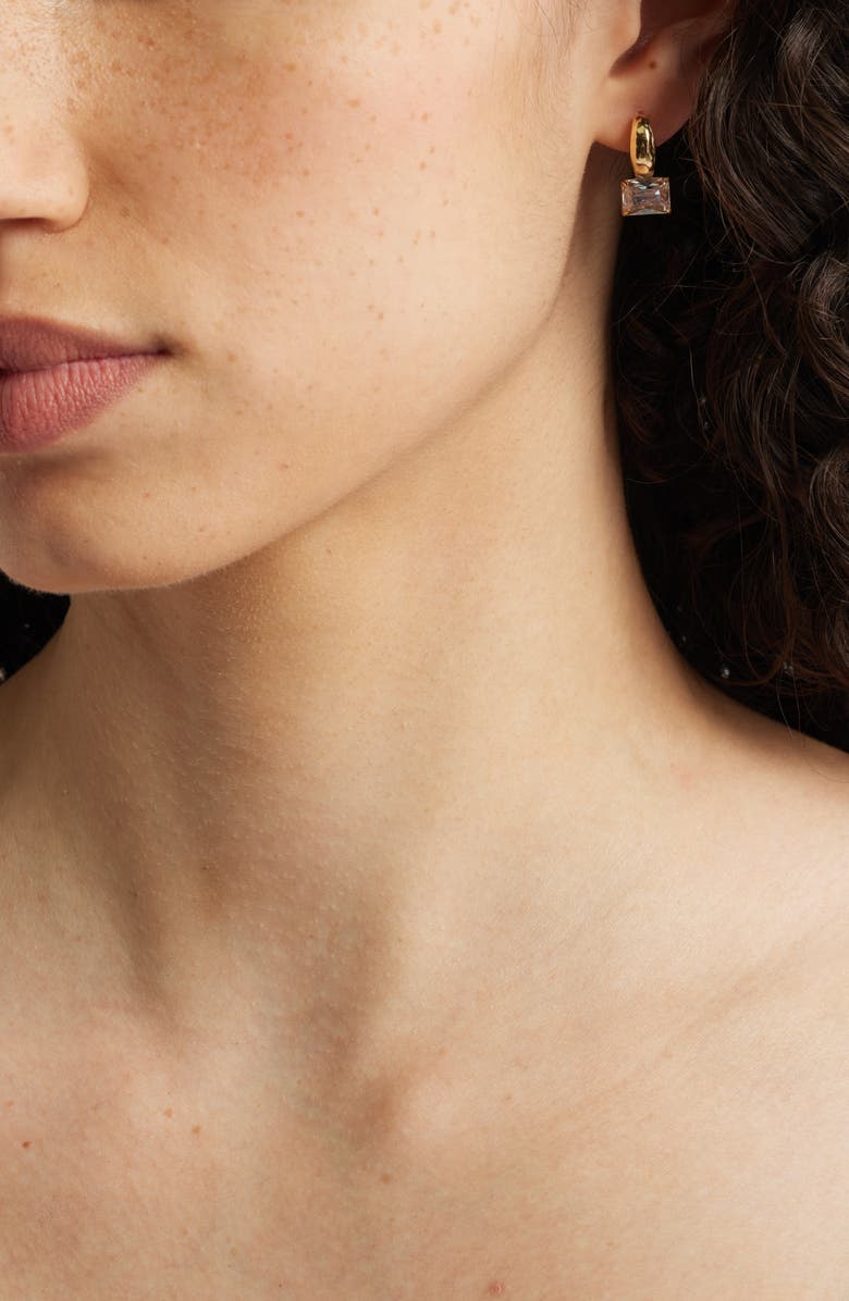 Nordstrom Cubic Zirconia Drop Huggie Earrings, Alternate, color, Clear- Gold