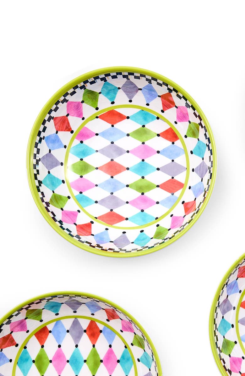 MACKENZIE CHILDS Palm Springs Set of 4 Melamine Bowls, Alternate, color, White Multi