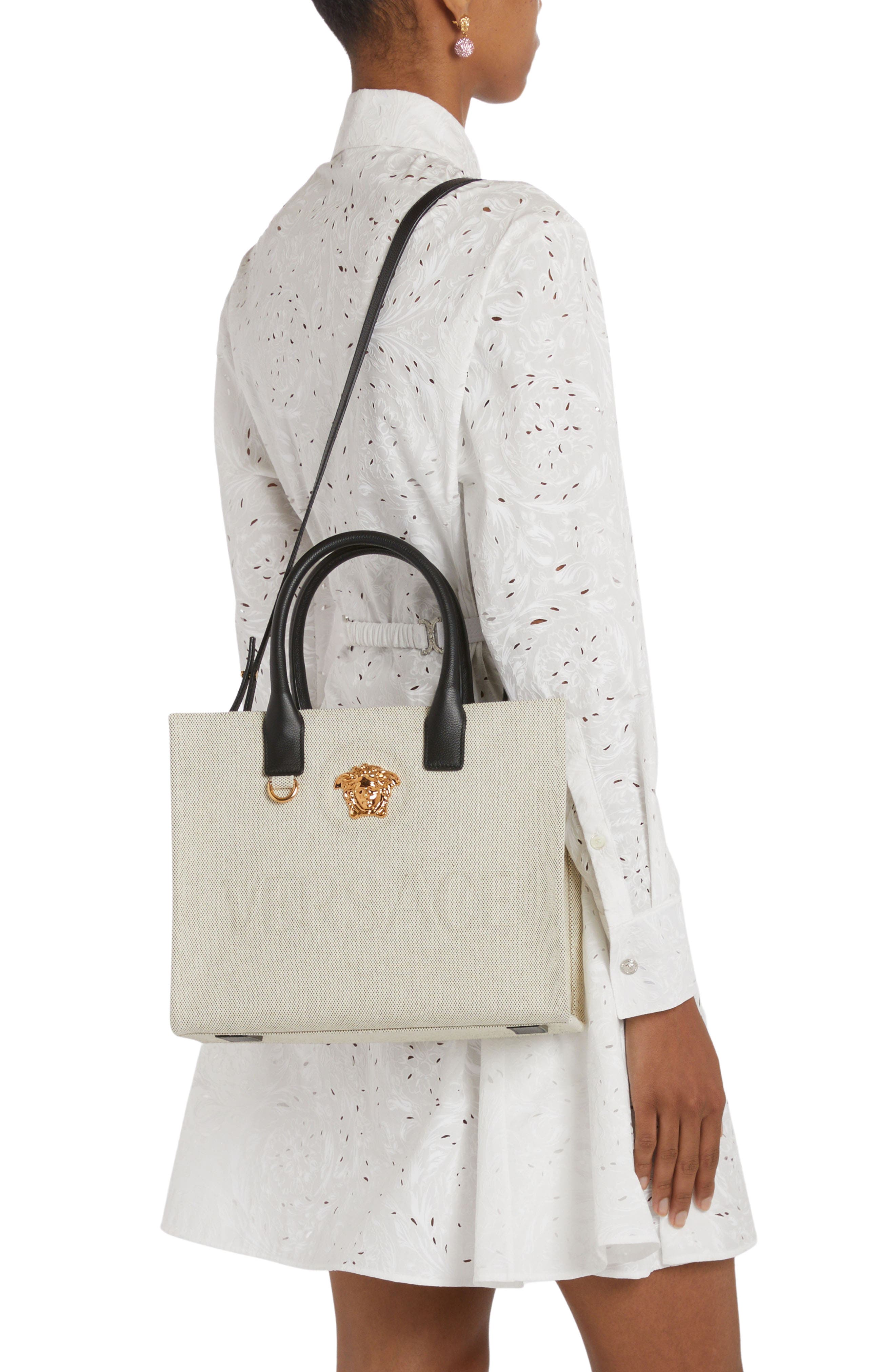 Versace Small La Medusa Logo Canvas Tote, Alternate, color, Rope Black-Versace Gold