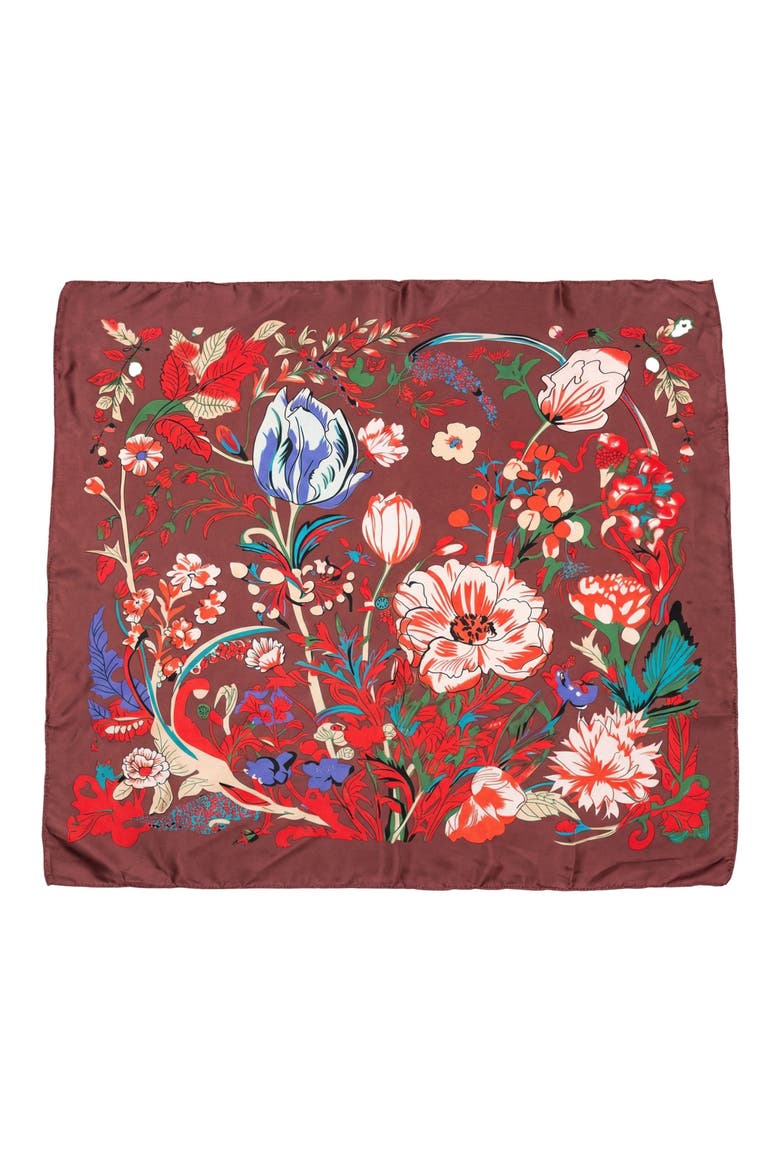 Floral Satin Scarf, Main, color, BURGUNDY
