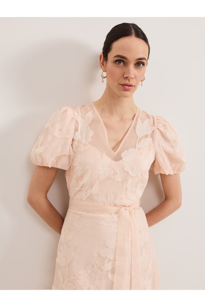 Chrissie Tie-Waist Wrap Midi Dress, Alternate, color, Pale Pink