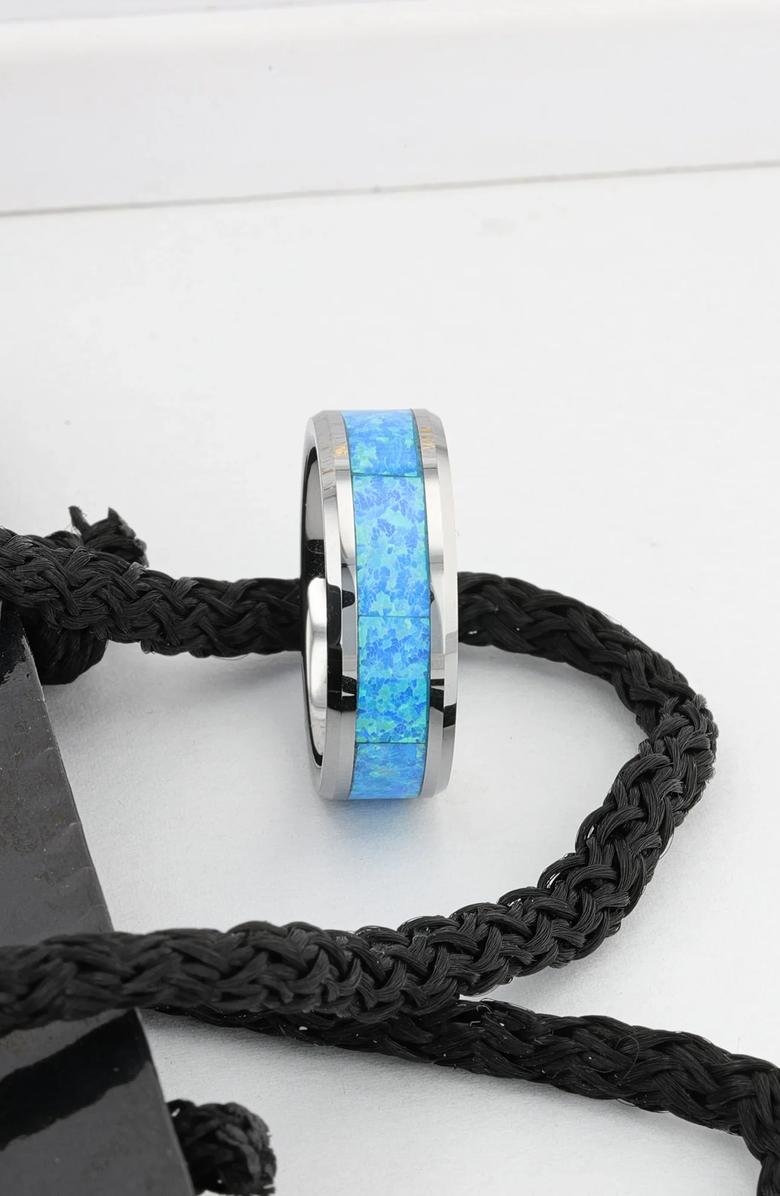 Larson Jewelers Quasar Tungsten Wedding Band With Opal Inlay, Alternate, color, Blue Green Opal 10Mm
