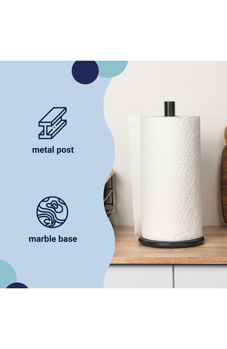 HAPPIMESS Avery Modern Classic Metal with Non Slip Weighted Marble Base Paper Towel Holder, Alternate, color, Black / Black Marble